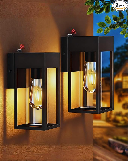 Dusk to Dawn Outdoor Lights, Waterproof Porch Lights 2 Pack, Exterior Lighting Fixtures with Cylinder Lampshade, LED Wall Sconce Light for House Porch Patio Front Door Garage.