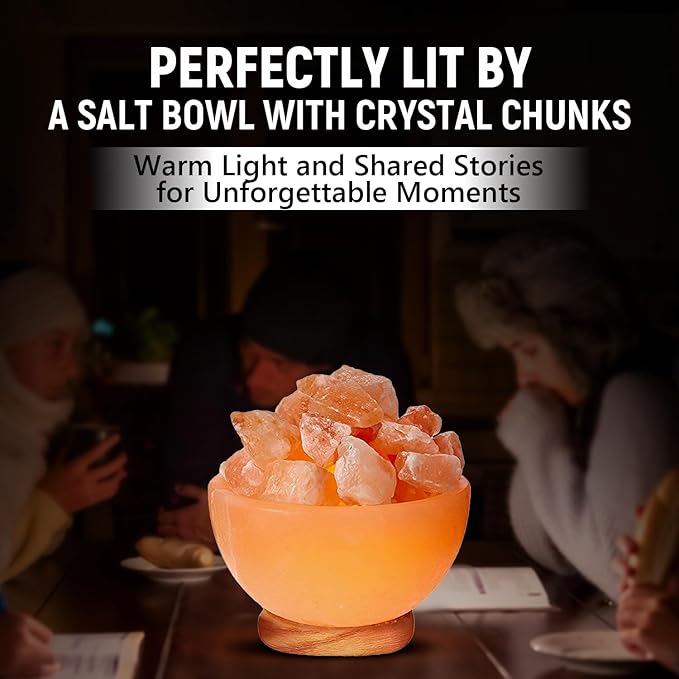Himalayan Glow Natural Pink Salt Bowl Night Lamp with Crystal Chunks | Hand-Carved Himalayan Salt Lamp for Air Purification and Calming Ambiance
