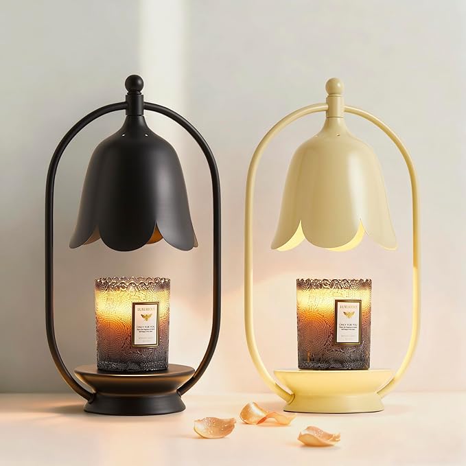 Black Flower Candle Warmer Lamp, Christmas Gift New Year Present Wedding Lamp - Timer Dimmable, Bedroom House Aesthetic Living Girls Women Mom Room New Home Decor