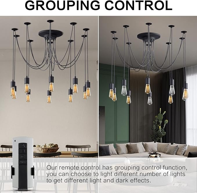 Fuloon Vintage Edison Multiple Ajustable DIY Ceiling Spider Lamp Light Pendant Lighting Chandelier Modern Chic Industrial Dining with Romote Control (10 Head Cable 200cm/78.7inch) (10 Head)