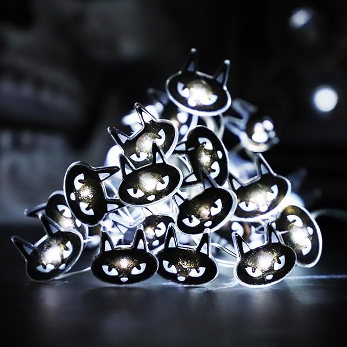 Halloween Decorations Fairy Lights Black Cats, 30 LED Copper String Lights with Remote Control Battery Operated for Cosplay Party Supplies, Gothic Halloween Decor