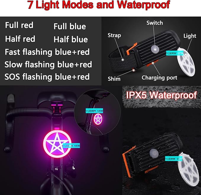 Rechargeable Bike Tail Light LED Bicycle Rear Light Cycling Night Essential Bright Seat Back Safety Lamp 5 Modes Warning Waterproof Flash MTB Light for Men Women Kids
