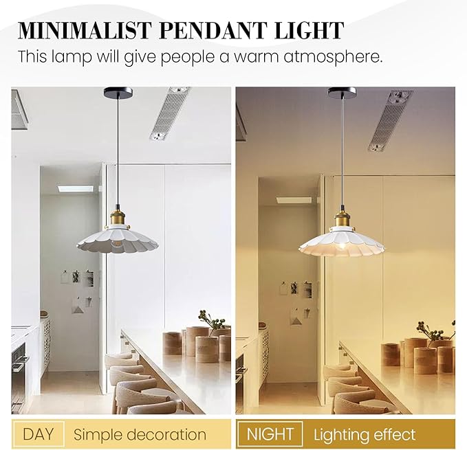White Pendant Lights, Modern Hanging Lamp with 9.8 Inch Industrial Shade, Farmhouse Pendant Lights Kitchen Island 6.5Ft Adjustable Cord Pendant Light Fixtures 2Pack