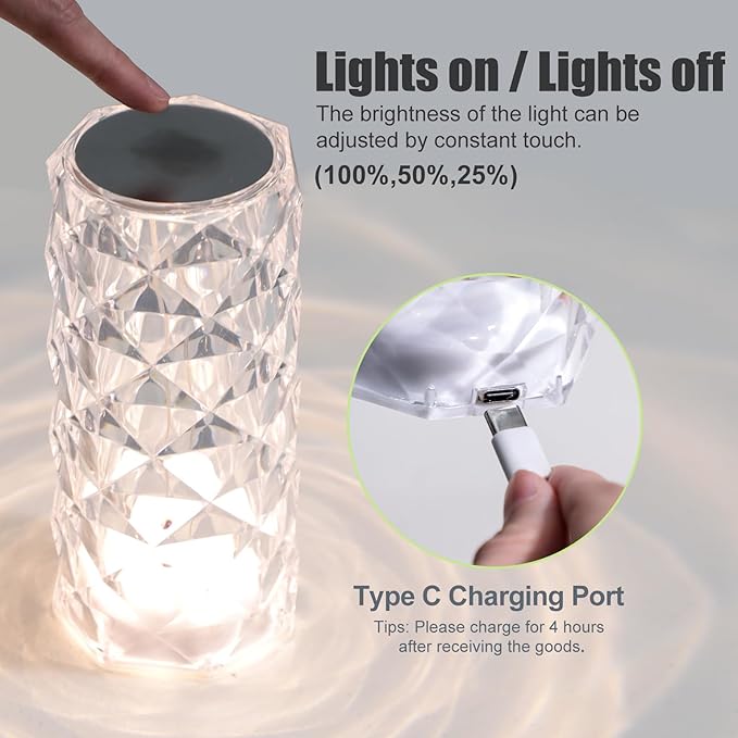 oneleaf Table Lamp Rose Crystal Modern LED Cordless,Rechargeable Battery Touch Desk lamp with Remote Control, Night Light for Couple Dinner/Restaurant/Bedroom/Camp (A-Monochrome)