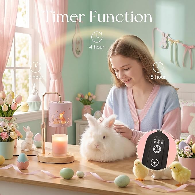 Easter Decorations for Home: Pink Candle Warmer Lamp with Timer Height Adjustable Wax Melt Warmer Dimmable Easter Indoor Decor Gift for Women