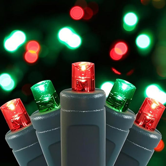 100 LED 5MM Red and Green Christmas Lights, 33FT Indoor/Outdoor String Light, Mini Lights for Garden, Patio, Christmas Trees - Green Wire, Commercial Grade, UL Listed