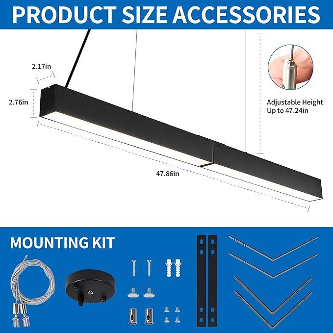 4FT 50w Led Linear Light, Fixture 0-10V Controlled Dimming 3000K 4000K 6000K Color Changing, Black Ceiling Shop Light, Suspended Office Lighting Fixture 2 Packs