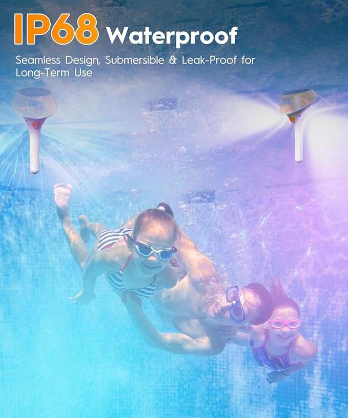 Solar Pool Lights for Inground Above Ground Pool, 22-Color 5-Mode, IP68 Waterproof Floating Pool Lights with Backlit Display, Magnetic Charging and Thermometer for Swimming Pool, Ponds, Tub, Spa