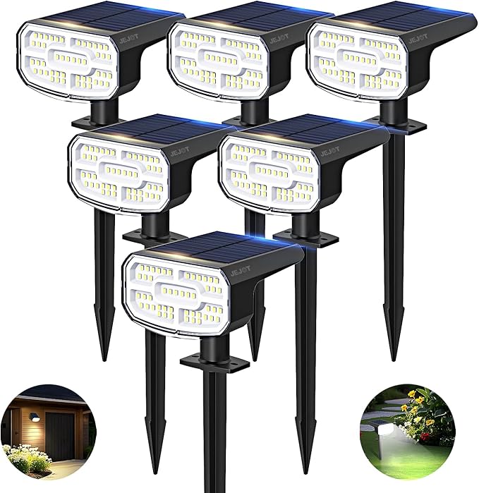 Solar Lights Outdoor Waterproof IP65,Auto On/Off, 6000K 2 Lighting Modes, Super Bright LED, Solar Powered Yard Garden Solar Spot Lights for Outside Landscape -6 Pack