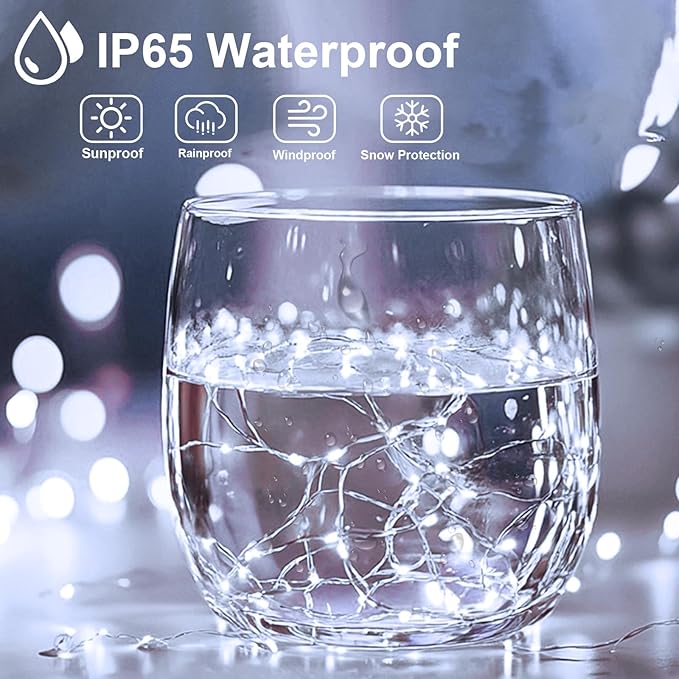 LED Fairy Lights Battery Operated 2Pack, White String Lights 16FT 50LED Silver Wire String Light Indoor Outdoor Waterproof Cuttable Starry Fairy Light for Bedroom Easter Halloween Christmas Decoration