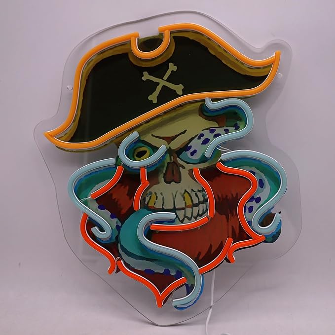 Pirate Octopus Neon Sign with Printed Backboard, LED Neon Wall Light for Man Cave, Bar & Game Room Decor, Cartoon Sea Monster Wall Art,Holiday Birthday Gifts