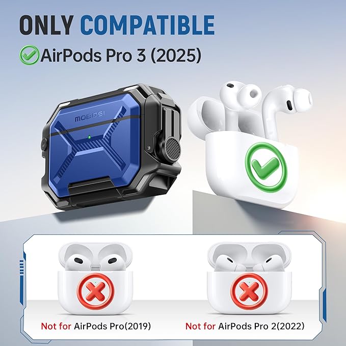 MOBOSI for AirPods Pro 3 Case [IP68 Waterproof Case for iPods Pro 3&Compatible with MagSafe] Military Grade Protective Earpods Pro3 Cover with Secure Lock, Keychain & Phone Stand (2025),Royal Blue