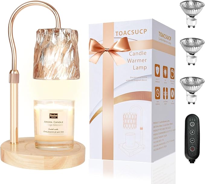 Candle Warmer Lamp with 3 Bulbs, Adjustable Height Dimmable Candle Warmer with Timer, Compatible with Large Jar Candles, Candle Lamp with Charming Gift Box for Her/Him