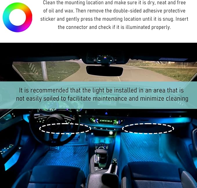 Car LED Strip Light, 24 LED Auto Interior Under Dash Atmosphere Lights with USB Port, Vehicle Decor Lamp Ambient Night Light Strip Lighting Kit, Universal Car Accessories (Ice Blue)