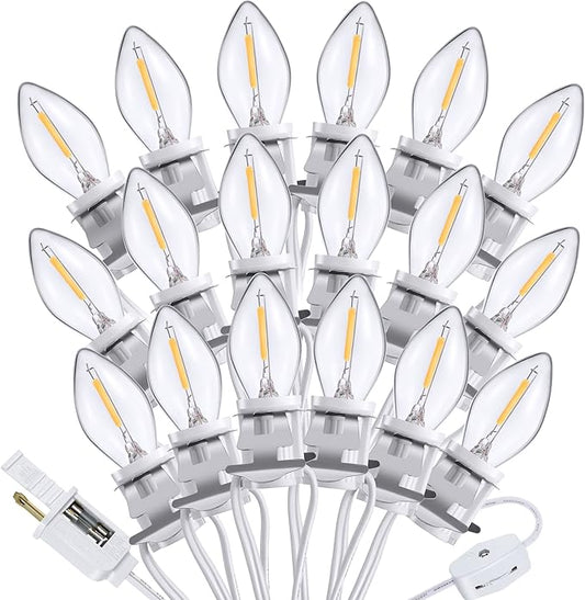 Meonum Accessory Cord with 18 LED Bulb, C7 Christmas Village Light Cord with Two Spare Fuse, Blow Mold String Lights with Switch, Xmas Decoration for Xmas Village Houses Salt Lamp