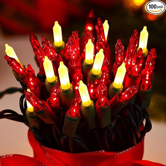 Christmas String Lights - 24ft 100 Incandescent Multi Color Mini Bulbs Lights,Red&White Lighting Decor for Outdoor&Indoor Use, Fairy Garden, Yard, Home, Party, Holiday, Halloween Decoration