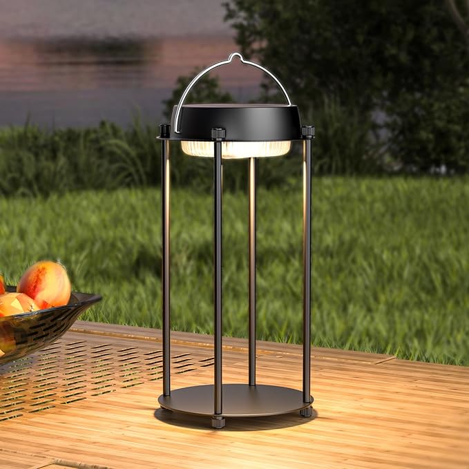 Solar Lanterns Outdoor Waterproof, LED Hanging Solar Lights for Outside, 3 Color Modes Dimmable, Rechargeable Table Lamp Indoor Decor, Solar Powered Lantern for Garden Yard Porch Patio, Black