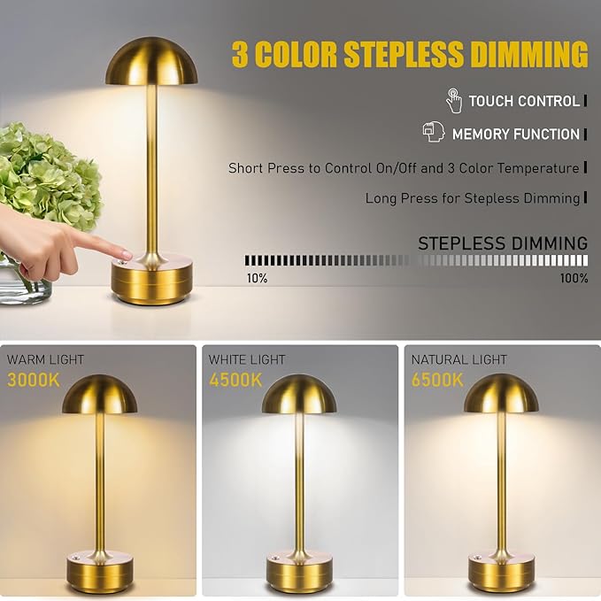 2 Pack Cordless Table Lamp Rechargeable - LED Table Lights Outdoor - 5000mAh Battery Operated Portable Touch Dimmable Lamps for Patio Restaurant Dining Room