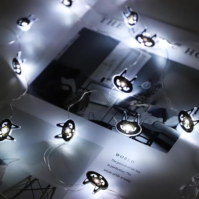 Halloween Decorations Fairy Lights Black Cats, 30 LED Copper String Lights with Remote Control Battery Operated for Cosplay Party Supplies, Gothic Halloween Decor