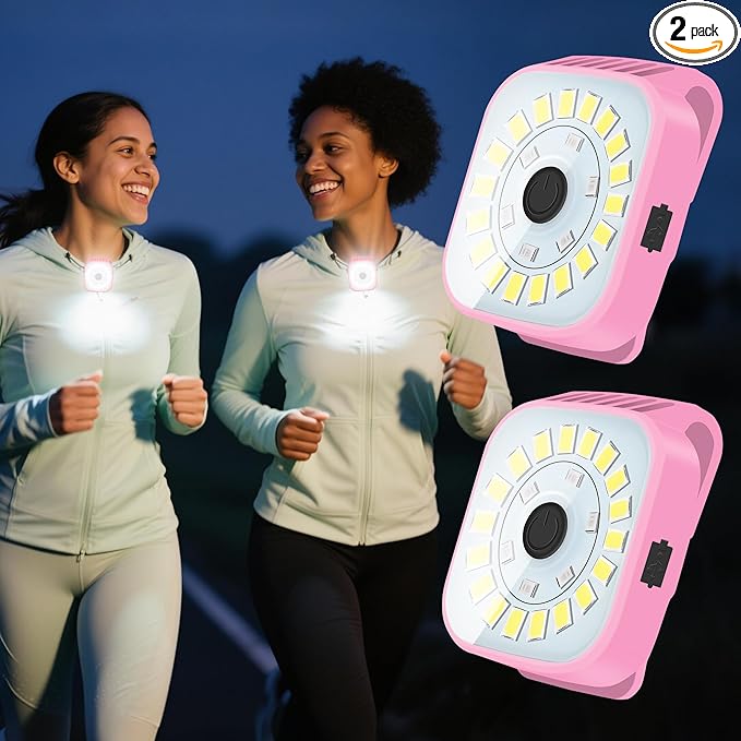 2 Pack Pink Running Lights for Runners, Rechargeable Walking Light for Night Walking,Clip On Flashlight,Running Accessories for Women,Safety Light Gear for Hiking,Fishing,Camping,Jogging
