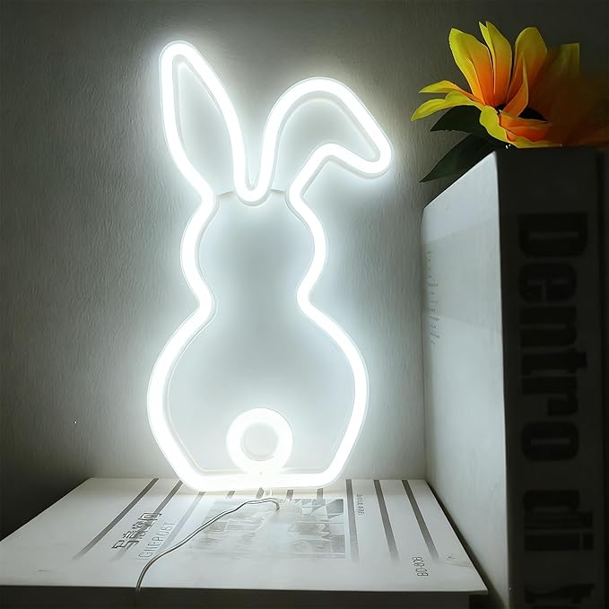LED Bunny Lamp,Cute Rabbit Neon Light Signs Easter decorations USB Powered or 3xAA Battery Powered,Bunny Night Light Gifts for Bedroom Dorm Easter Christmas Party Bar Wall Decor