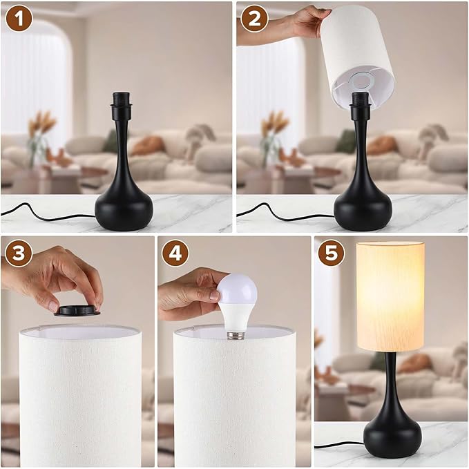 Touch Droplet Table Lamp for Nightstand, 3-Way Dimmable, No Assembly Required, Mid Century Modern Small Black Bedside Lamp for Bedroom, Living Room, Office
