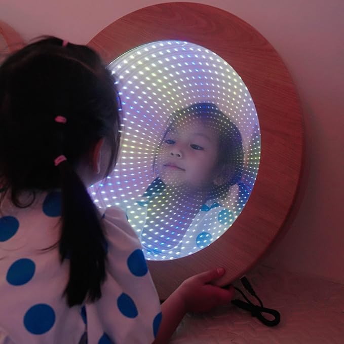 3D Circular Infinity Mirror with Mood Light, Multi Color Changing Tunnel Magical Lighting Ideal Gift for Kids - Perfect for Home Decor and Sensory Room