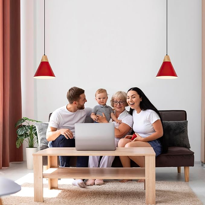 Red Plug in Pendant Light, 2 Pack 9.4inch Hanging Lights with Plug in Cord 14.7 ft, Hanging Pendant Light, Hanging Lamp Plug in for Bedroom Living Room Kitchen Island