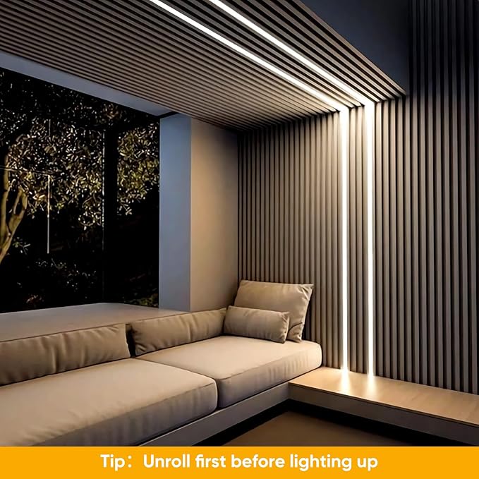 Shine Decor LED Neon Rope Lights AC 120V, ETL-Listed Flexible 120LEDs/M Dotless Strip Lighting, Custom Cuttable & IP65 Waterproof for Indoor Outdoor, 7x14.5mm, 6500K Cool White, 50FT