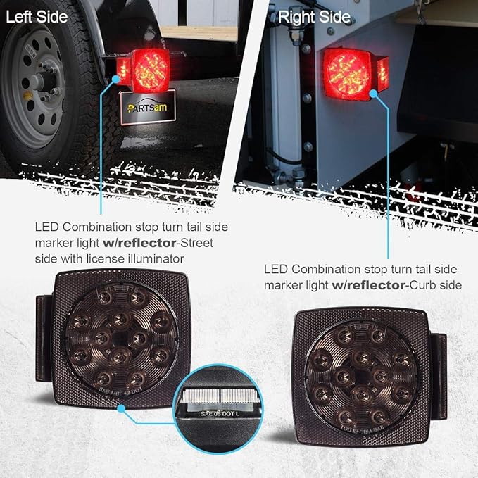 Partsam 12V Submersible Square Led Trailer Lights Smoked Red Combination Led Stop Tail Brake Turn Signal Light for Trailers Under 80" Boat Trailer Truck Marine Camper RV Snowmobile IP68