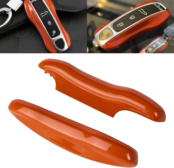 x xotic tech Orange Fiber Style Key Fob Cover Smart Remote Case Side Blades Shell, Compatible with 2017-up Porsche Panamera, 2019-up Porsche Cayenne G2, 2020-up 911 Carrera Taycan