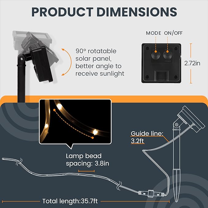 GIGALUMI 2 Pack Solar Rope Lights Outdoor Waterproof, Total with 200 LEDs 71.4 FT 8 Modes, Pool Lights for Above Ground Pools, Outdoor Pool Decoration Accessories (Warm White)