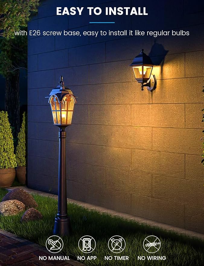 Dusk to Dawn LED Light Bulbs Outdoor, 13W Ultra Bright(100W Equivalent), 3000K Warm White Lightbulb Built-in Photocell Sensor, Auto On/Off Bulb for Garage, Wall Lantern, Patio, 2 Pack