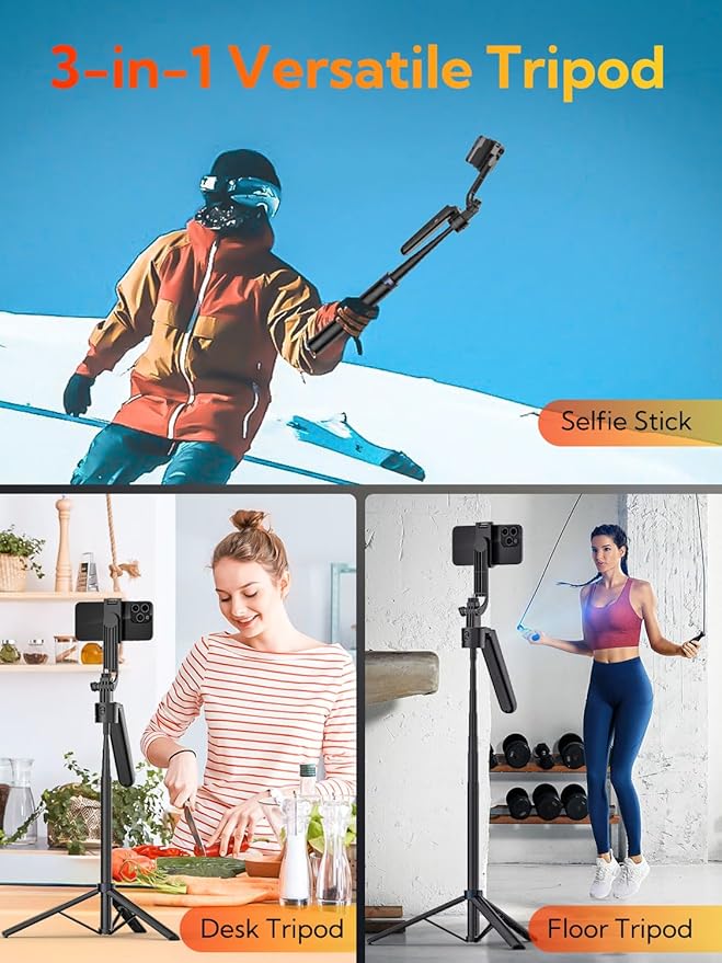USKEYVISION 70” Auto Face Tracking Tripod, Extendable 360° Rotation Phone Tripod for iPhone and Android, Selfie Stick for iPhone w/Remote Control,Phone Holder Video Recording for TikTok(UTK-01)
