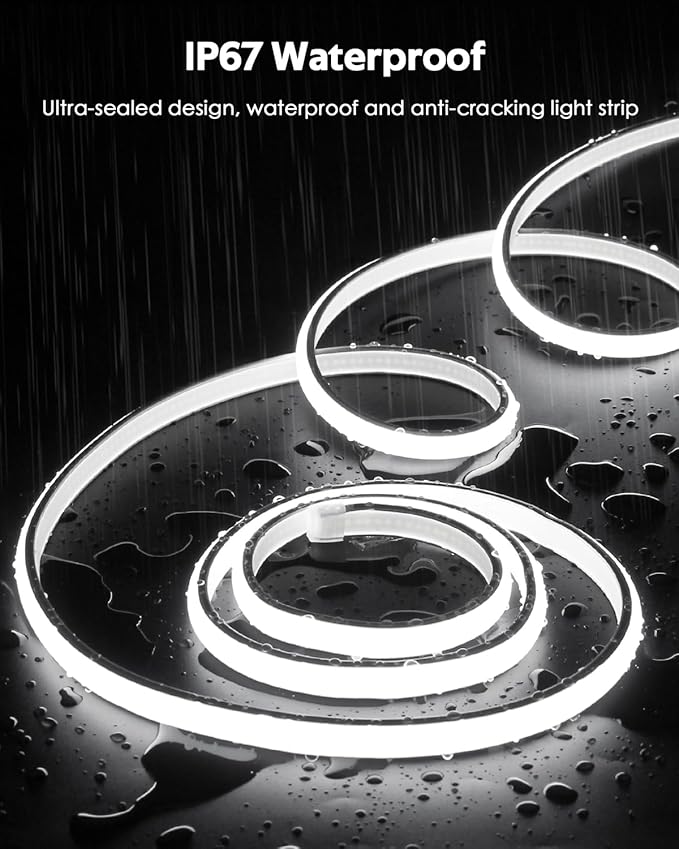 120V COB LED Rope Lights 16.4FT Outdoor LED Strip Lights Waterproof Daylight White 6000K Super Bright Flexible LED Tape Lights with Switch Plug in 288Leds/M for Indoor Exquisite Wall Decor 5M