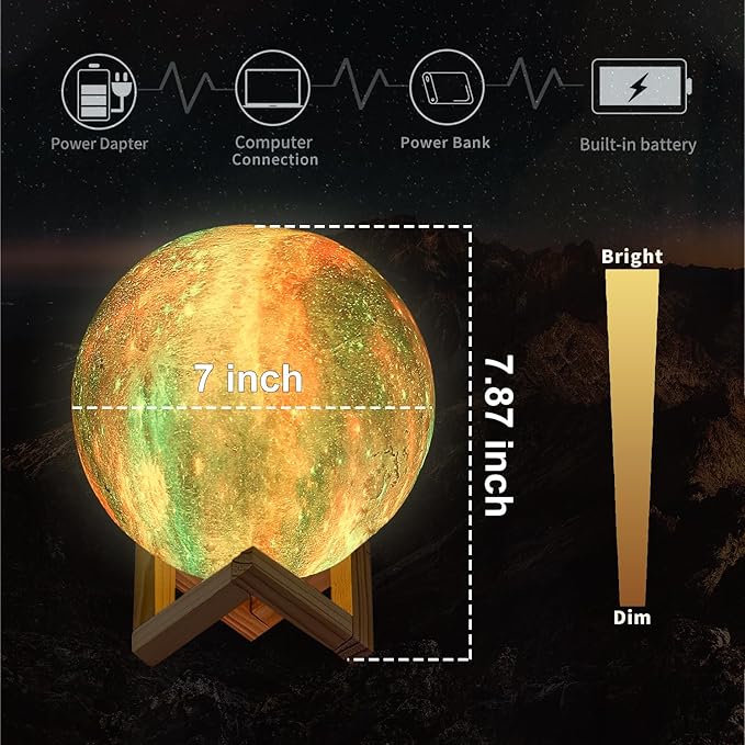 Moon Lamp, Night Light, 16 Colors LED Moon Light 7.0 inch 3D Printing Kids Light Lamp with Stand, Remote&Touch Control, USB Rechargeable, Gift for Kids Friends Parent Birthday Christmas New Year