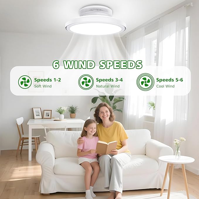 18" Bladeless Ceiling Fan, Low Profile Ceilings Fans with Light for Bedroom, Bsladeless Ceilings Fans with Remote/APP Control, Enclosed Led Ceilings 3 Colors Dimmable Reversisble,White