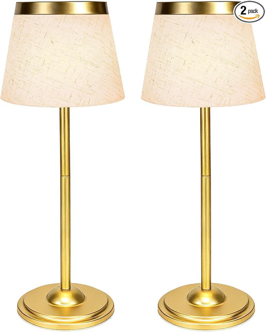 2 Pack Gold Cordless Table Lamps Rechargeable,Battery Operated Table Touch Portable LED Battery Powered Table lights 5000mAh Three-Color Stepless Rust-Resistant Dimming for Reading Bedroom Desk Dining