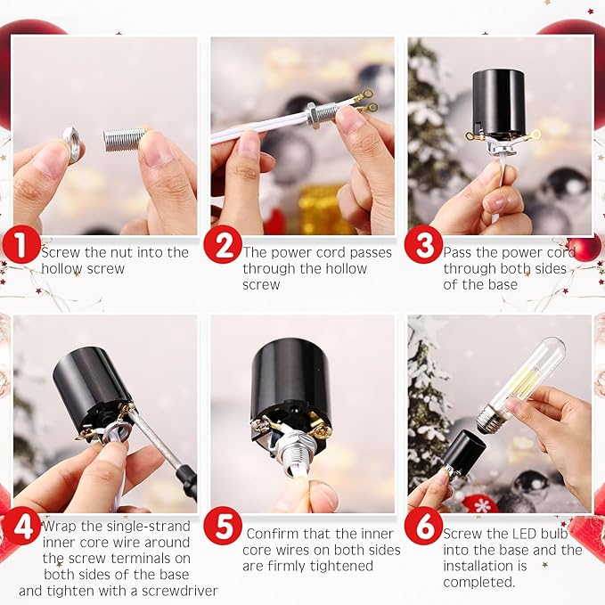 Baquler Large Ceramic Christmas Tree Wiring Kit, with 4 Watts LED Bulbs, E26 Candelabra Base, Lamp Wiring Kit, Christmas Tree Replacement Lights for Desk Lamp Lighting Large Size Objects DIY Projects