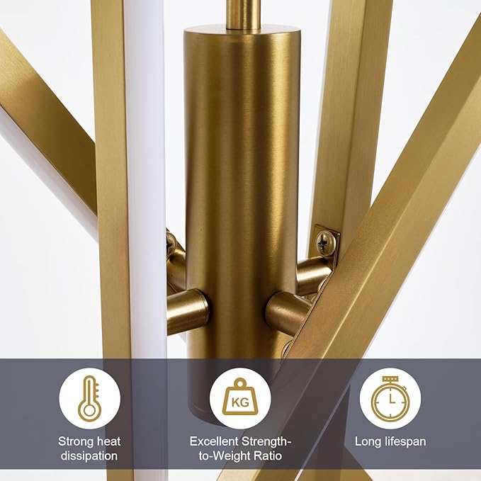 Gold Modern LED Chandelier, Dimmable 4 Lights Ceiling Pendant Lighting for Dining Room Living Room Kitchen Island Bedroom Foyer 3000K/4000K/5000K 3CCT Selective, 27.76in