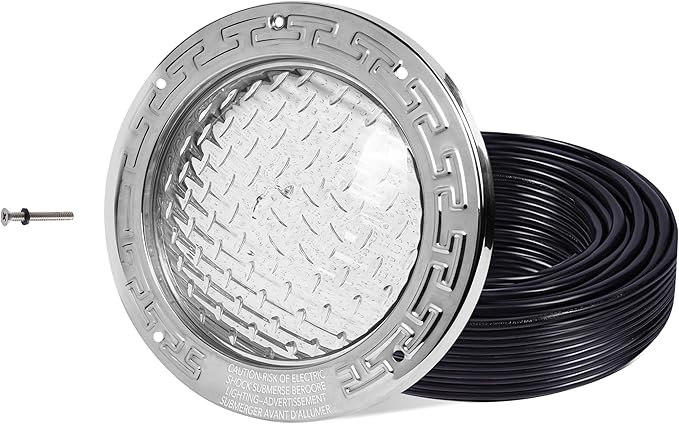HQUA PN01 LED Inground Pool Lighting System 120V AC 10 Inch 40W, 6500K Cool White, 100 Feet Cord