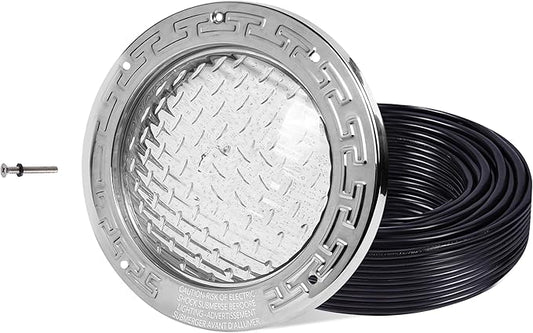 HQUA PN01 LED Inground Pool Lighting System 120V AC 10 Inch 40W, 6500K Cool White, 100 Feet Cord