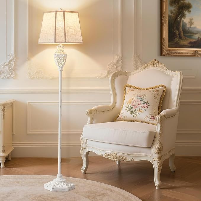 Luvkczc Rustic Floor Lamp - Resin Carved Base with Hollow Night Light, Farmhouse Floor Lamps, Vintage Standing Lamp for Living Room, Bedroom (Includes Bulb)