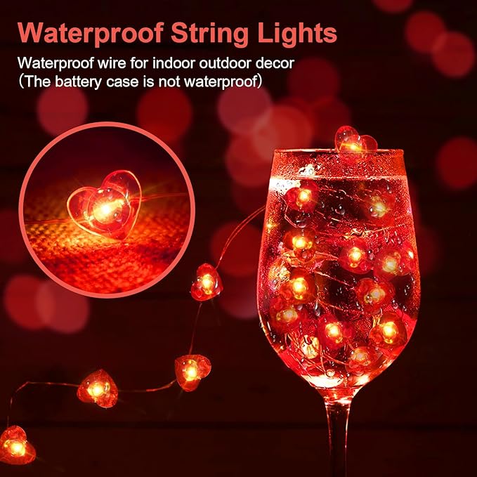 Valentine's Day Red Heart Fairy Lights 7Ft 20 LED Twinkle 3 Modes String Lights Battery Operated Waterproof Firefly Starry for Mason Jar Party Wedding Valentines Mother's Day,4 Pack