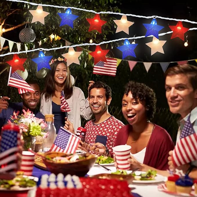 Red White Blue Stars String Lights, 8.5ft Independence Day Decoration Lights with 10 Red White Blue Lights, 4th of July Decoration String Lights Plug In for Patriotic Wedding Patio Garden Party Decor