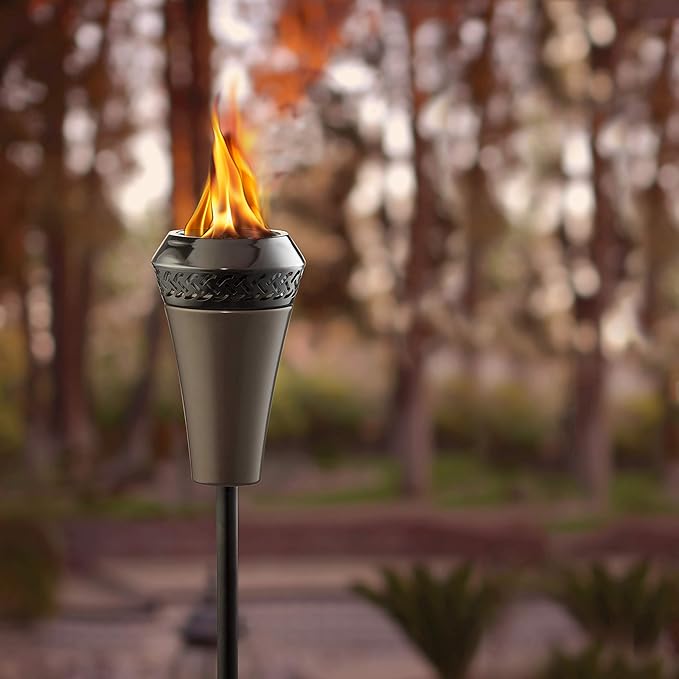 TIKI Island King 65" Metal Outdoor Torch – Weather-Resistant Decorative Torch with Long-Lasting Wick, Snuffer & Easy Refill for Backyard, Patio & Garden, Brown