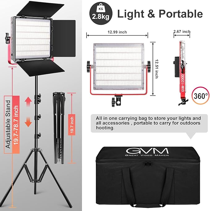 GVM 50W RGB LED Video Light, Studio Light with APP Control, 3200K-5600K Photography Lighting for Video, Product Shooting, 20 Scene Modes & CRI97+, CCT Loop, Hue Loop, 2packs