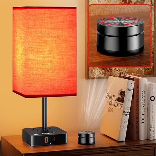 Bedroom Table Lamp with Remote Operation Control,Dimmable Bedside Table Desk Light with USB C+A Charging Ports 2 AC Outlets,Nightstand Lamp White Shade Lamp for Living Room,Dorm,Home Office,Decor