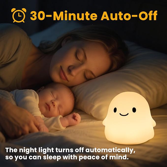 Ghost Night Light, Squishy Halloween Gifts with 50Hrs Battery, Tap Control 2 Brightness, 30Min Auto-Off, Rechargeable Cloud Lamp for Kids Bedroom, [Women Gifts]