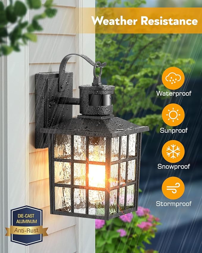 VIANIS Black Motion Sensor Porch Lights Outdoor, Modern Dusk to Dawn Exterior Lighting Fixtures Wall Mount for House, Anti-Rust 100% Aluminum Waterproof Outdoor Sconce Lights for Garage, Front Door